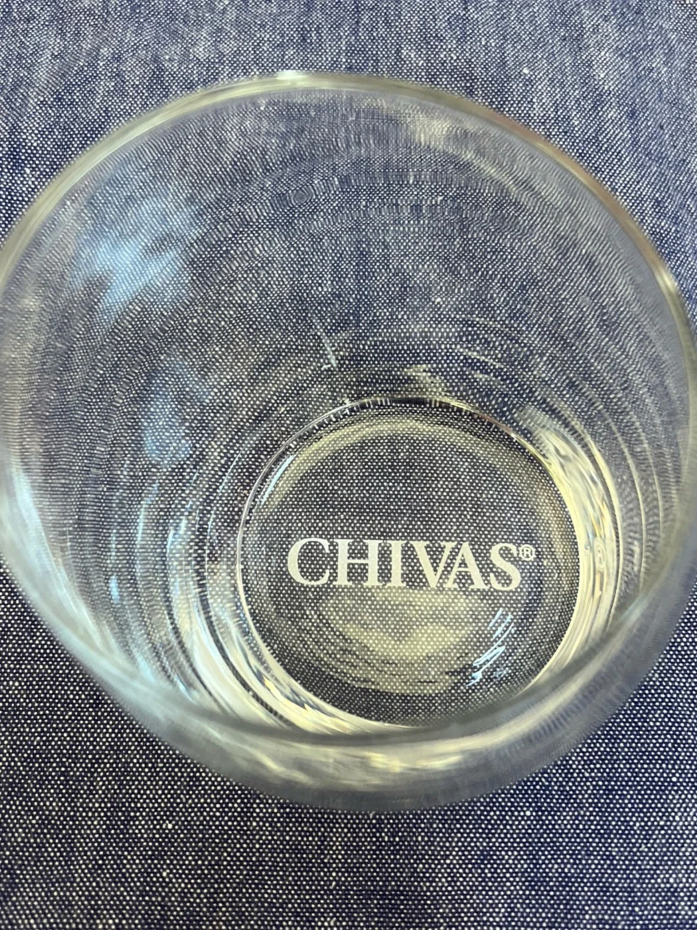 Whiskey Chivas Regal Scotch Set of 2 Rocks Lowball Glasses Slanted Tilted Etched